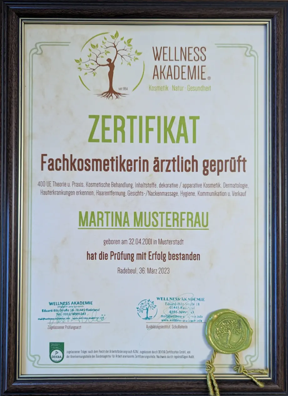 Zertifikat - Wellness Akademie Radebeul
